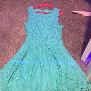 teal lace floral dress